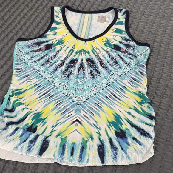 Lucky in Love Tops - Lucky in Love Blue and Yellow Patterned Tank Top